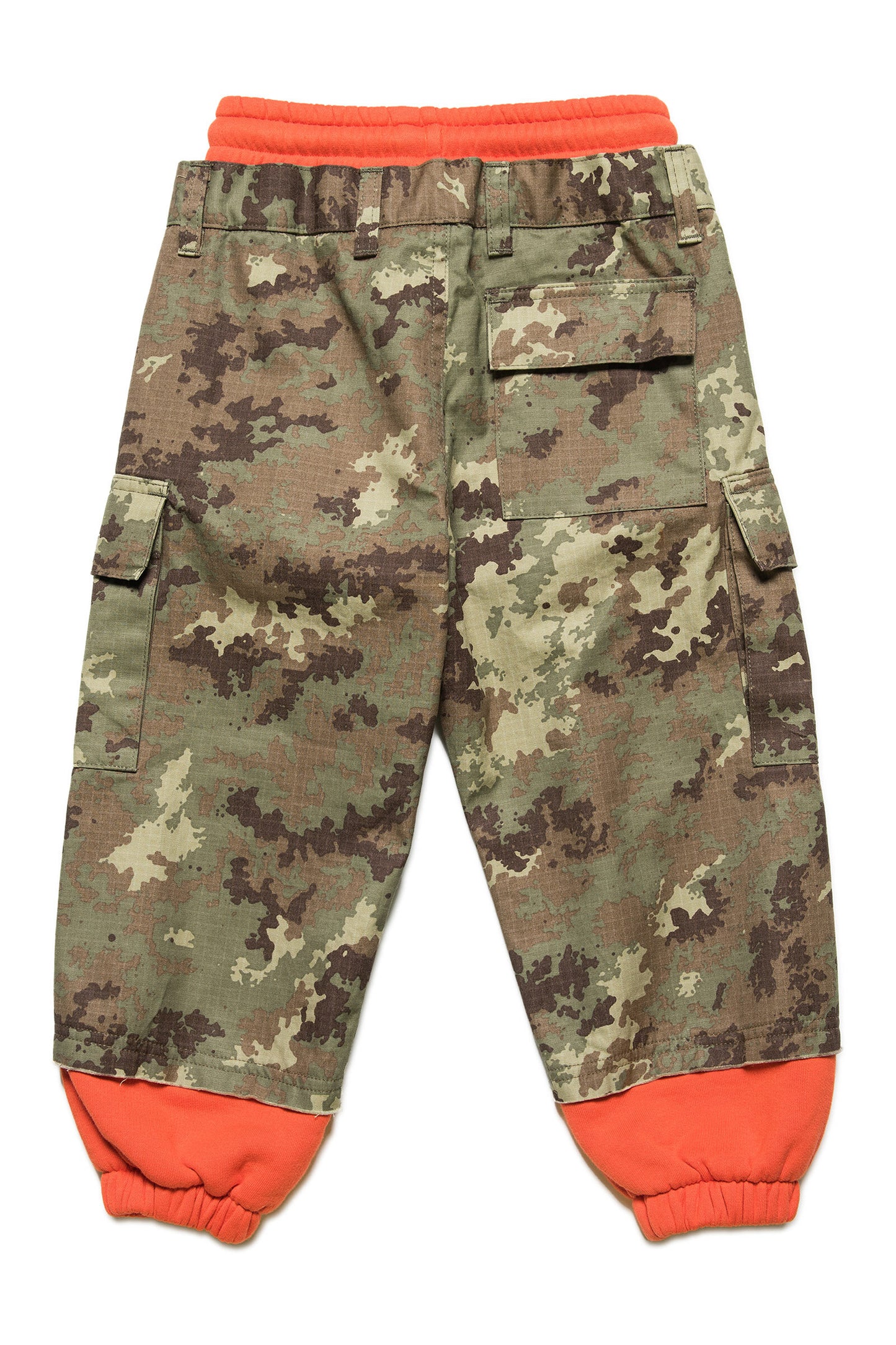 Orange fleece and camouflage fabric pants