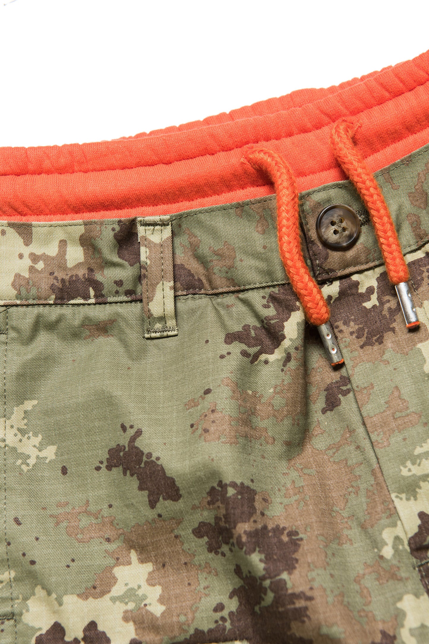 Orange fleece and camouflage fabric pants